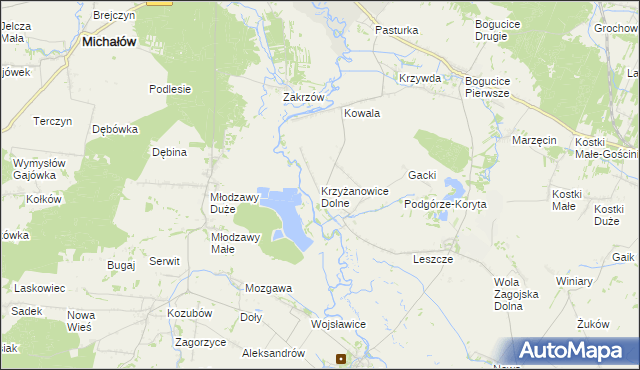 mapa Krzyżanowice Dolne, Krzyżanowice Dolne na mapie Targeo