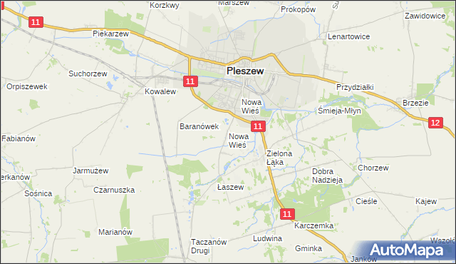 mapa Nowa Wieś gmina Pleszew, Nowa Wieś gmina Pleszew na mapie Targeo