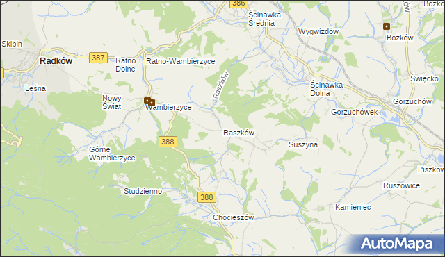 mapa Raszków gmina Radków, Raszków gmina Radków na mapie Targeo