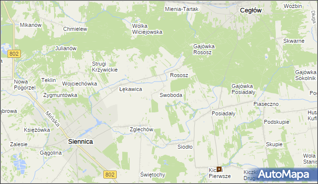 mapa Swoboda gmina Siennica, Swoboda gmina Siennica na mapie Targeo