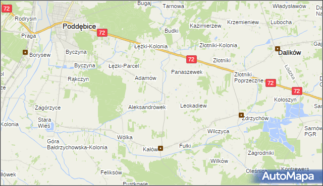 mapa Szczyty gmina Poddębice, Szczyty gmina Poddębice na mapie Targeo