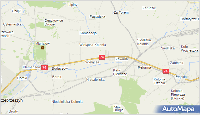 mapa Wielącza Poduchowna, Wielącza Poduchowna na mapie Targeo