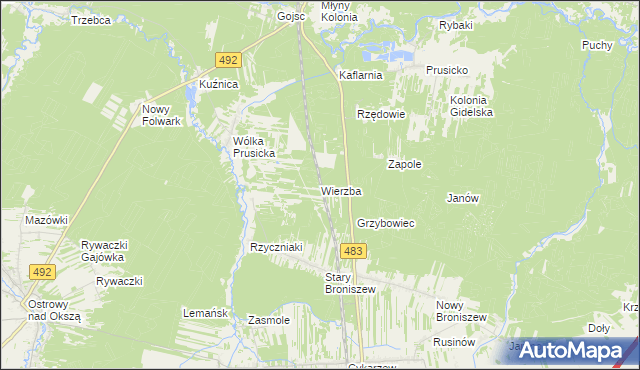 mapa Wierzba gmina Nowa Brzeźnica, Wierzba gmina Nowa Brzeźnica na mapie Targeo