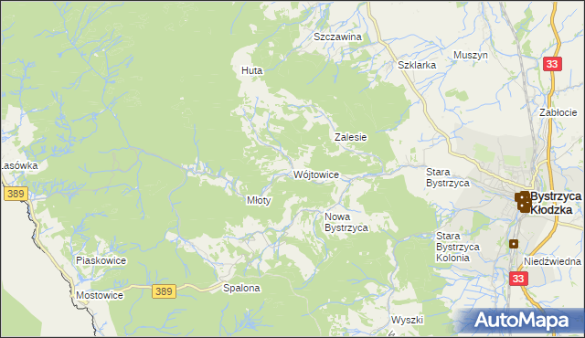 mapa Wójtowice gmina Bystrzyca Kłodzka, Wójtowice gmina Bystrzyca Kłodzka na mapie Targeo