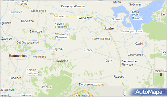 mapa Źrebce, Źrebce na mapie Targeo