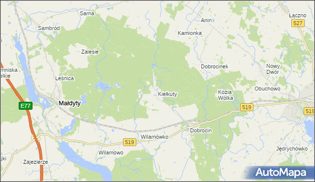 mapa Kiełkuty, Kiełkuty na mapie Targeo