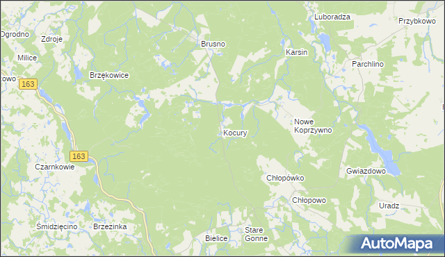 mapa Kocury gmina Połczyn-Zdrój, Kocury gmina Połczyn-Zdrój na mapie Targeo