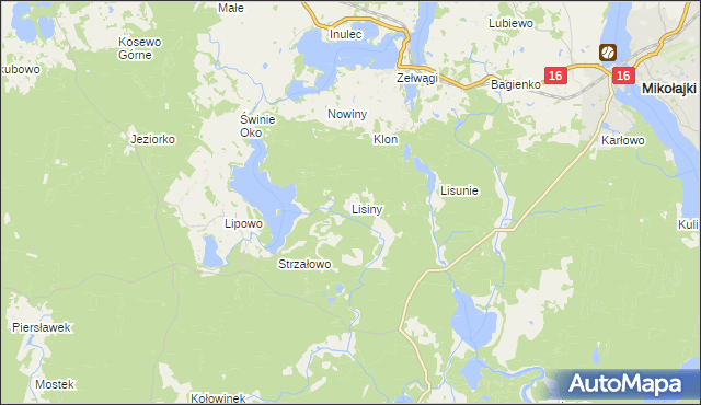 mapa Lisiny gmina Mikołajki, Lisiny gmina Mikołajki na mapie Targeo