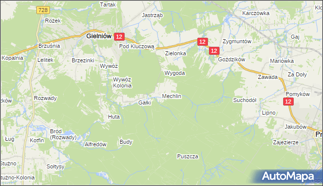 mapa Mechlin gmina Gielniów, Mechlin gmina Gielniów na mapie Targeo