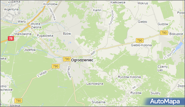 mapa Podzamcze gmina Ogrodzieniec, Podzamcze gmina Ogrodzieniec na mapie Targeo