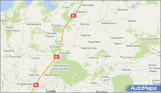 mapa Świerszczów gmina Cyców, Świerszczów gmina Cyców na mapie Targeo