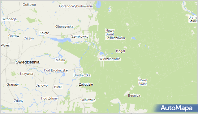 mapa Wierzchownia gmina Górzno, Wierzchownia gmina Górzno na mapie Targeo