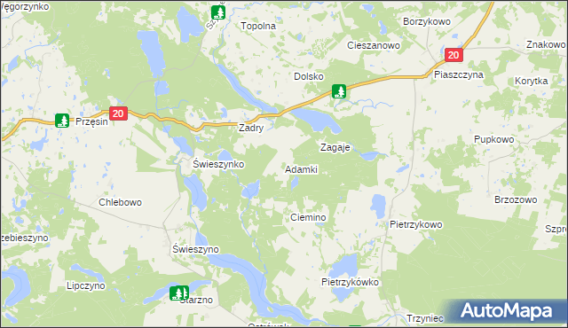 mapa Adamki gmina Koczała, Adamki gmina Koczała na mapie Targeo