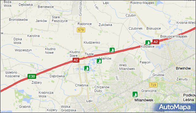 mapa Adamów gmina Grodzisk Mazowiecki, Adamów gmina Grodzisk Mazowiecki na mapie Targeo