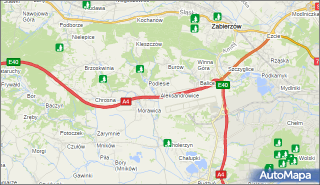 mapa Aleksandrowice gmina Zabierzów, Aleksandrowice gmina Zabierzów na mapie Targeo