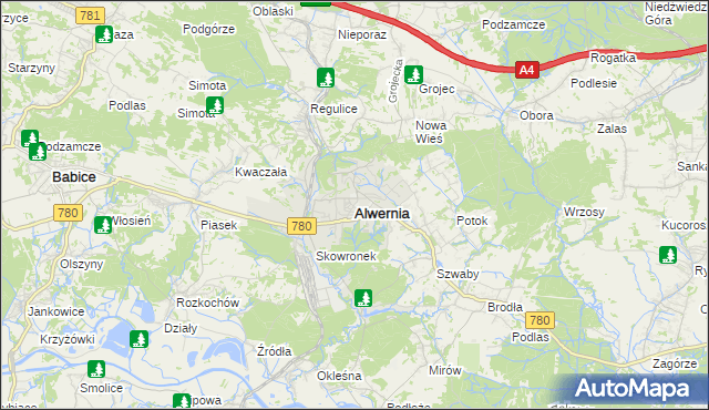 mapa Alwernia, Alwernia na mapie Targeo