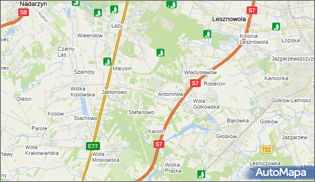 mapa Antoninów gmina Piaseczno, Antoninów gmina Piaseczno na mapie Targeo