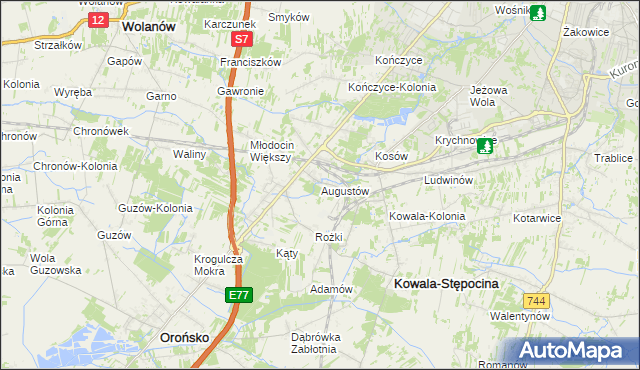 mapa Augustów gmina Kowala, Augustów gmina Kowala na mapie Targeo