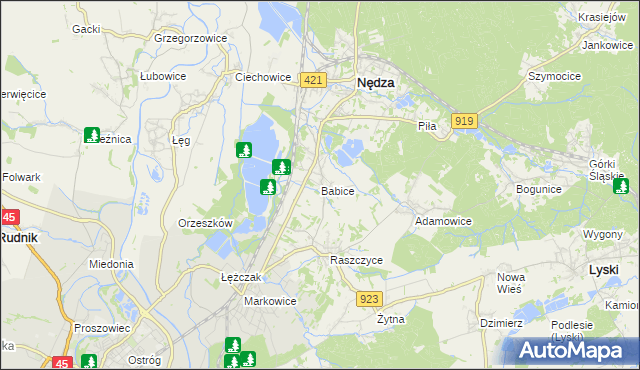 mapa Babice gmina Nędza, Babice gmina Nędza na mapie Targeo