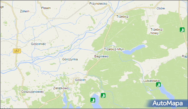 mapa Bagniewo gmina Drezdenko, Bagniewo gmina Drezdenko na mapie Targeo