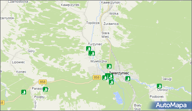 mapa Bagno gmina Zwierzyniec, Bagno gmina Zwierzyniec na mapie Targeo