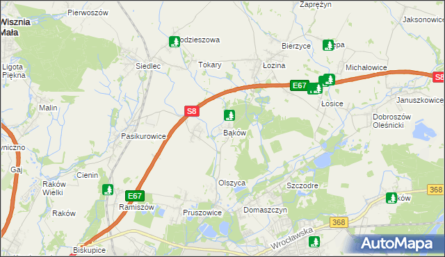mapa Bąków gmina Długołęka, Bąków gmina Długołęka na mapie Targeo