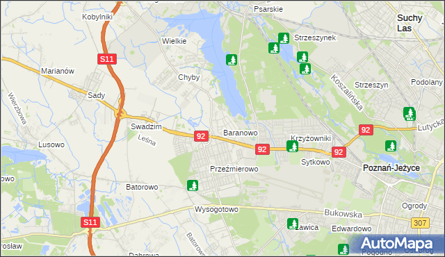 mapa Baranowo gmina Tarnowo Podgórne, Baranowo gmina Tarnowo Podgórne na mapie Targeo