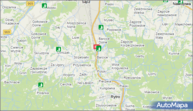 mapa Barcice gmina Stary Sącz, Barcice gmina Stary Sącz na mapie Targeo