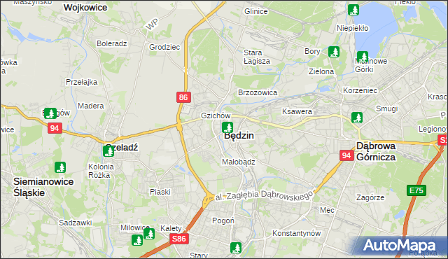 mapa Będzin, Będzin na mapie Targeo