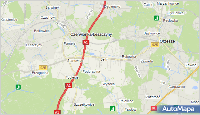 mapa Bełk gmina Czerwionka-Leszczyny, Bełk gmina Czerwionka-Leszczyny na mapie Targeo