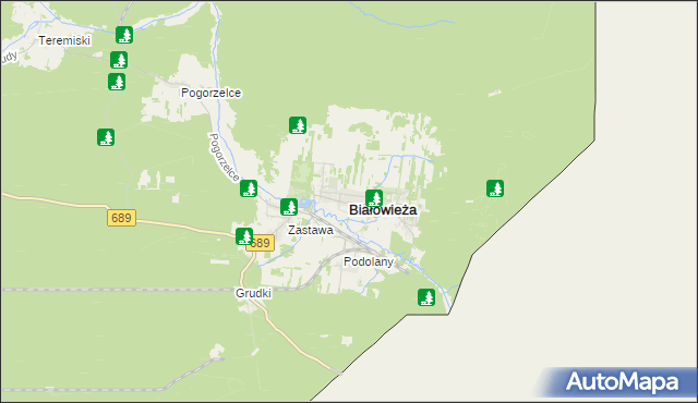 mapa Białowieża powiat hajnowski, Białowieża powiat hajnowski na mapie Targeo