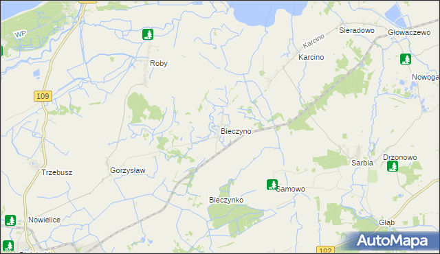 mapa Bieczyno, Bieczyno na mapie Targeo