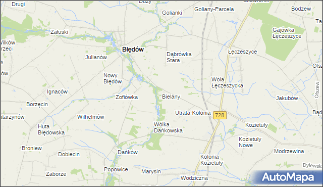 mapa Bielany gmina Błędów, Bielany gmina Błędów na mapie Targeo