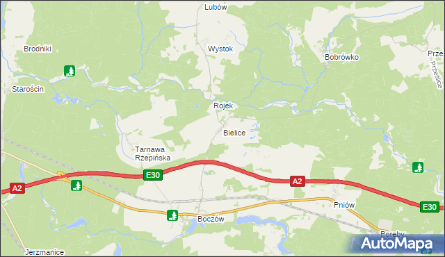 mapa Bielice gmina Torzym, Bielice gmina Torzym na mapie Targeo