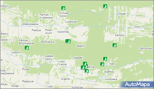 mapa Bieliny gmina Kampinos, Bieliny gmina Kampinos na mapie Targeo