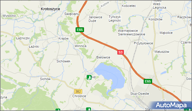 mapa Bielowice gmina Krotoszyce, Bielowice gmina Krotoszyce na mapie Targeo