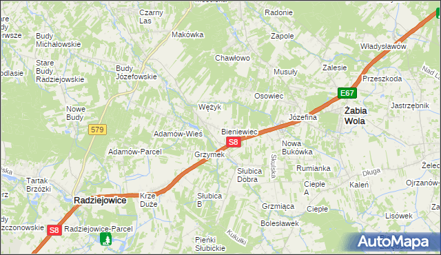 mapa Bieniewiec, Bieniewiec na mapie Targeo