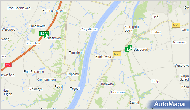 mapa Bieńkówka gmina Chełmno, Bieńkówka gmina Chełmno na mapie Targeo