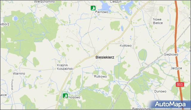 mapa Biesiekierz powiat koszaliński, Biesiekierz powiat koszaliński na mapie Targeo