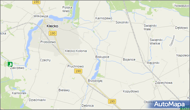 mapa Biskupice gmina Kłecko, Biskupice gmina Kłecko na mapie Targeo