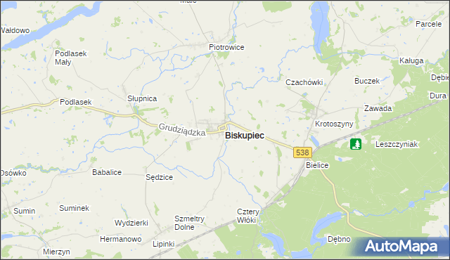 mapa Biskupiec powiat nowomiejski, Biskupiec powiat nowomiejski na mapie Targeo