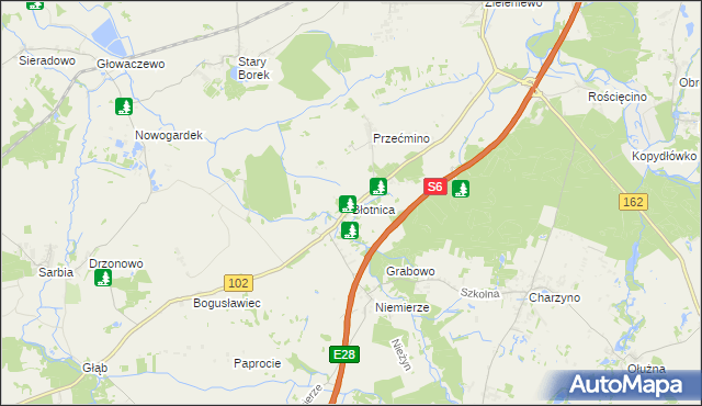 mapa Błotnica gmina Kołobrzeg, Błotnica gmina Kołobrzeg na mapie Targeo