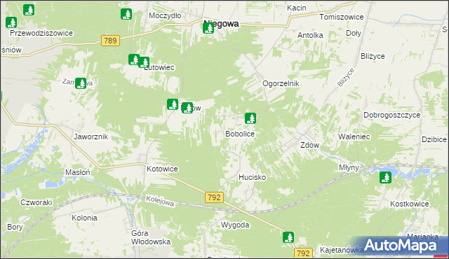 mapa Bobolice gmina Niegowa, Bobolice gmina Niegowa na mapie Targeo