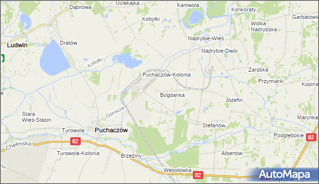 mapa Bogdanka gmina Puchaczów, Bogdanka gmina Puchaczów na mapie Targeo