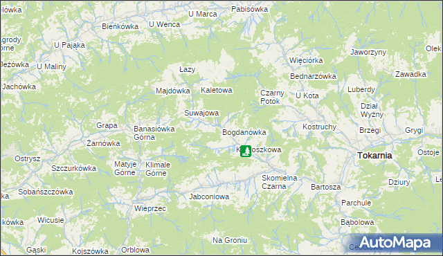 mapa Bogdanówka gmina Tokarnia, Bogdanówka gmina Tokarnia na mapie Targeo