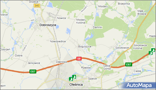 mapa Boguszyce gmina Oleśnica, Boguszyce gmina Oleśnica na mapie Targeo