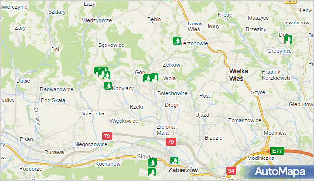 mapa Bolechowice gmina Zabierzów, Bolechowice gmina Zabierzów na mapie Targeo