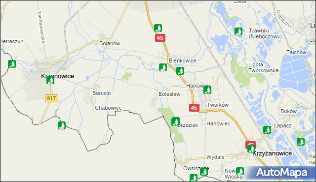 mapa Bolesław gmina Krzyżanowice, Bolesław gmina Krzyżanowice na mapie Targeo