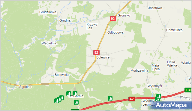 mapa Bolewice gmina Miedzichowo, Bolewice gmina Miedzichowo na mapie Targeo