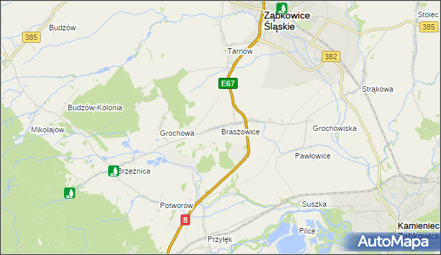 mapa Braszowice, Braszowice na mapie Targeo